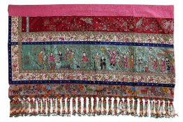 AN EMBROIDERED BEADED AND TASSELED SILK ALTAR CLOTH (2)