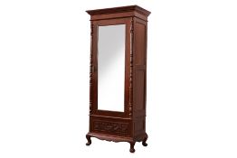 A TEAK CABINET WITH MIRROR FRONT
