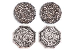 FOUR SILVER BOLSTER ENDS (3)