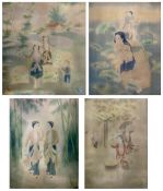 NGUYEN CUONG (VIETNAMESE SCHOOL) - FOUR SILK PAINTINGS