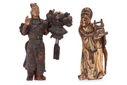 TWO CHINESE CARVED WOOD FIGURES