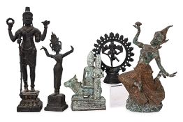 A GROUP OF FIVE SOUTHEAST ASIAN BRONZE STATUES