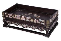 A MOTHER OF PEARL INLAID HARDWOOD TEA TRAY