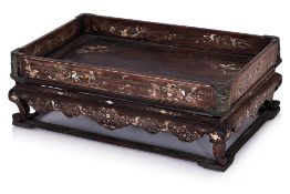 A VIETNAMESE HARDWOOD AND MOTHER OF PEARL SHELL TRAY