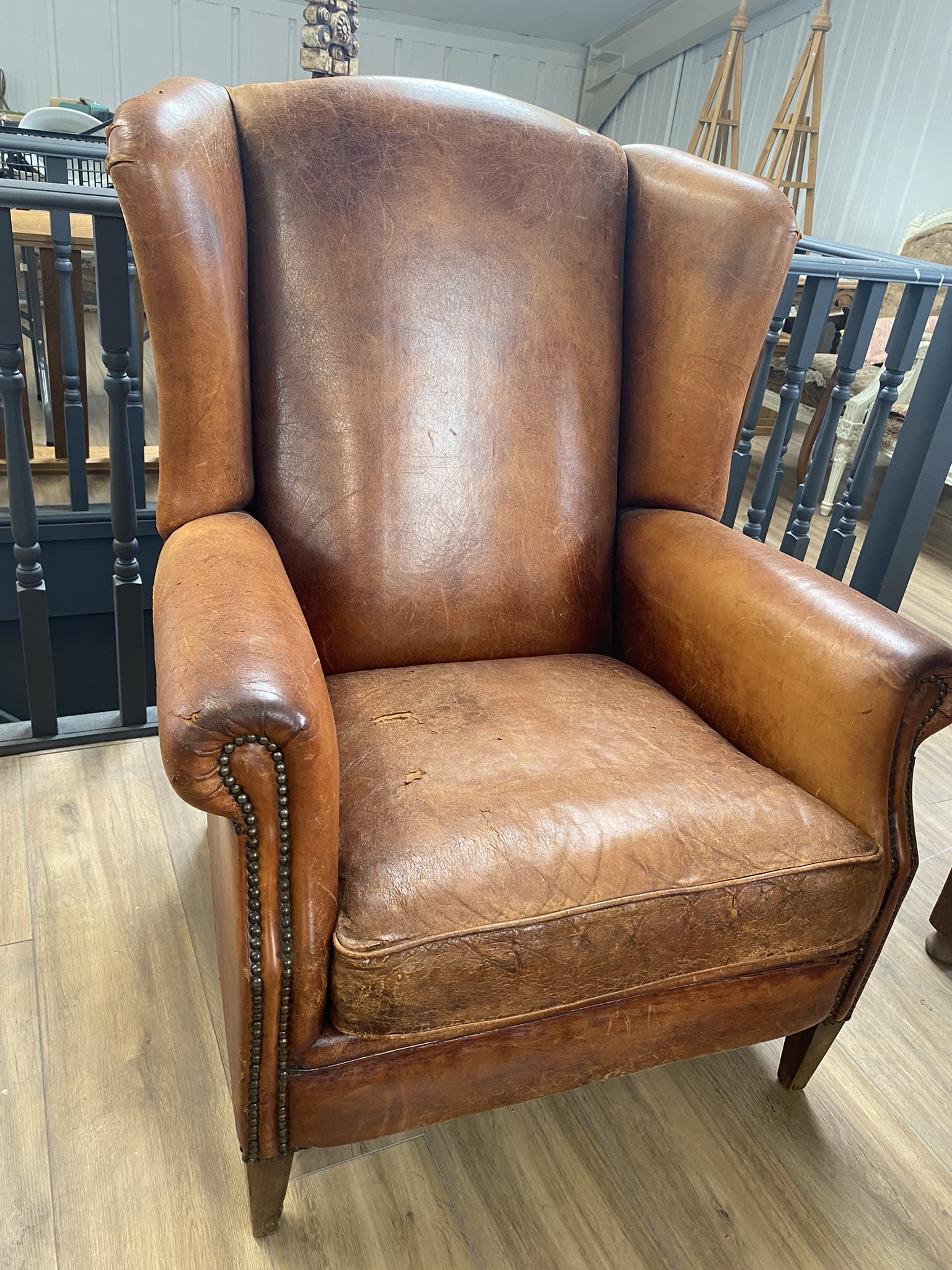 A leather wingback chair