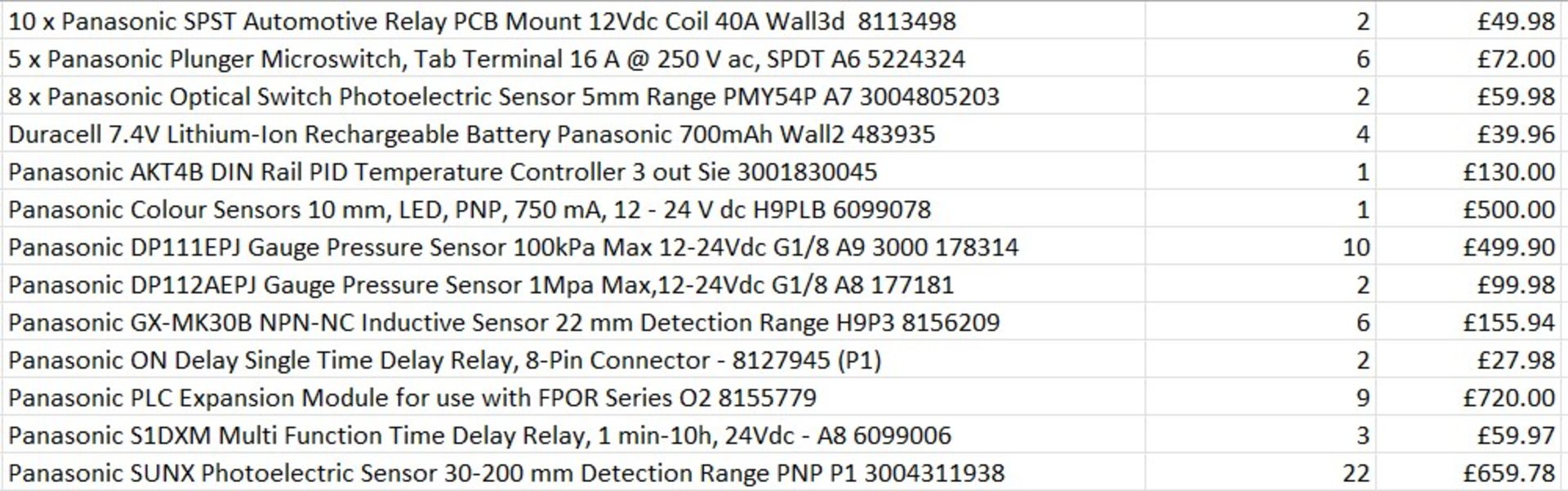 £3k worth of Panasonic items across 13 products - sensors / expansion module etc
