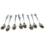 Lot of 8 x Reed Barton Sterling Silver Decorative Floral Finial Spoons - 10cm long.