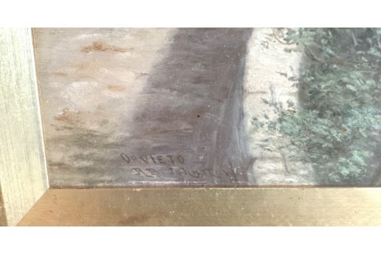 Antique Gilt Framed R B Johnston Italian "Orvieto" Oil Painting - 19 3/4" x 16". - Image 3 of 7