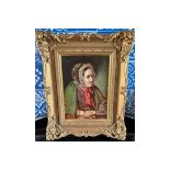 Antique Oil Painting on Board of Old Lady - actual oil 11 3/4" x 8 3/8".