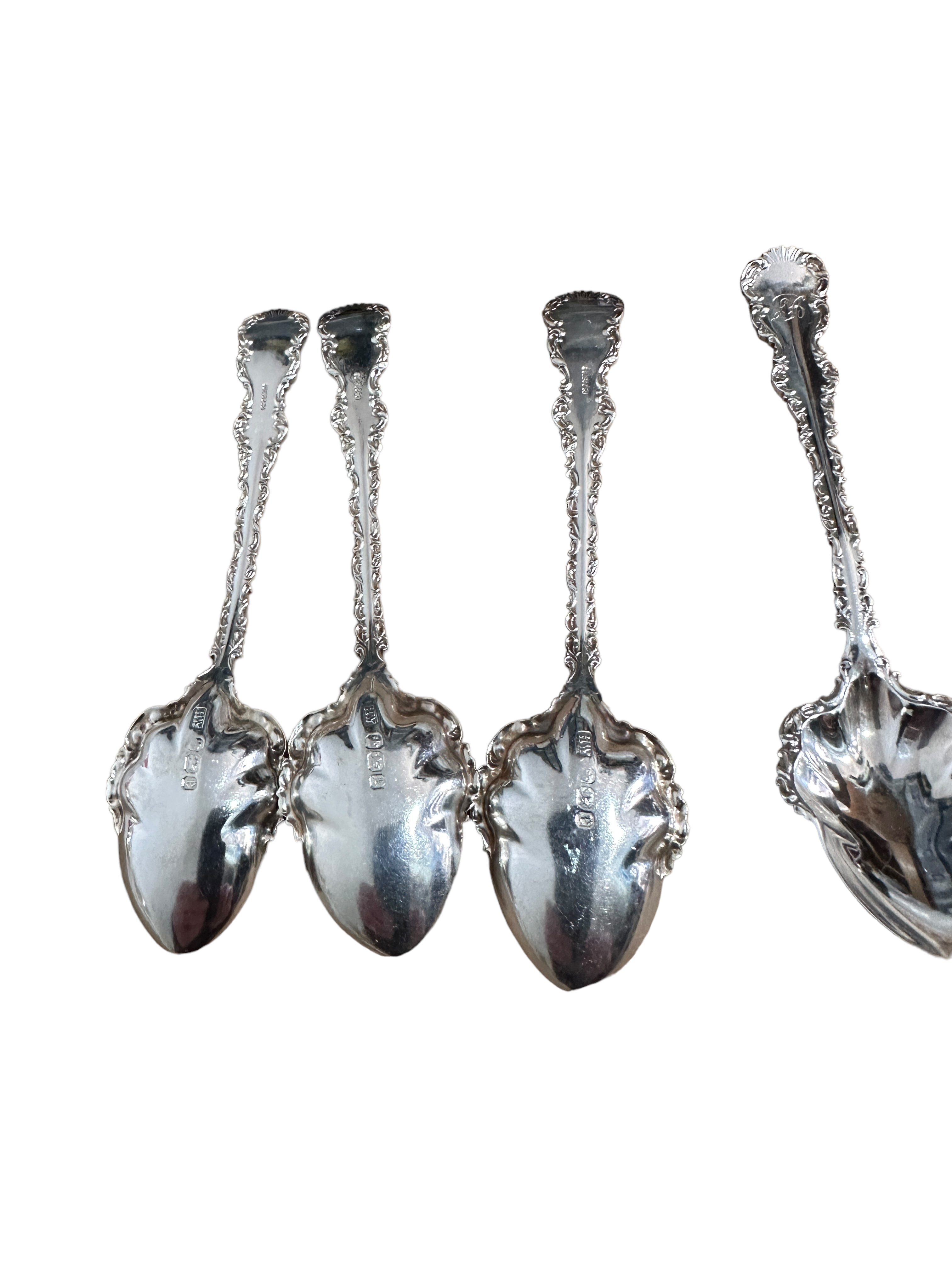 Lot of 12 Decorated Silver Spoons and Silver Tongs - Spoons 11.8 cm long. - Image 3 of 6