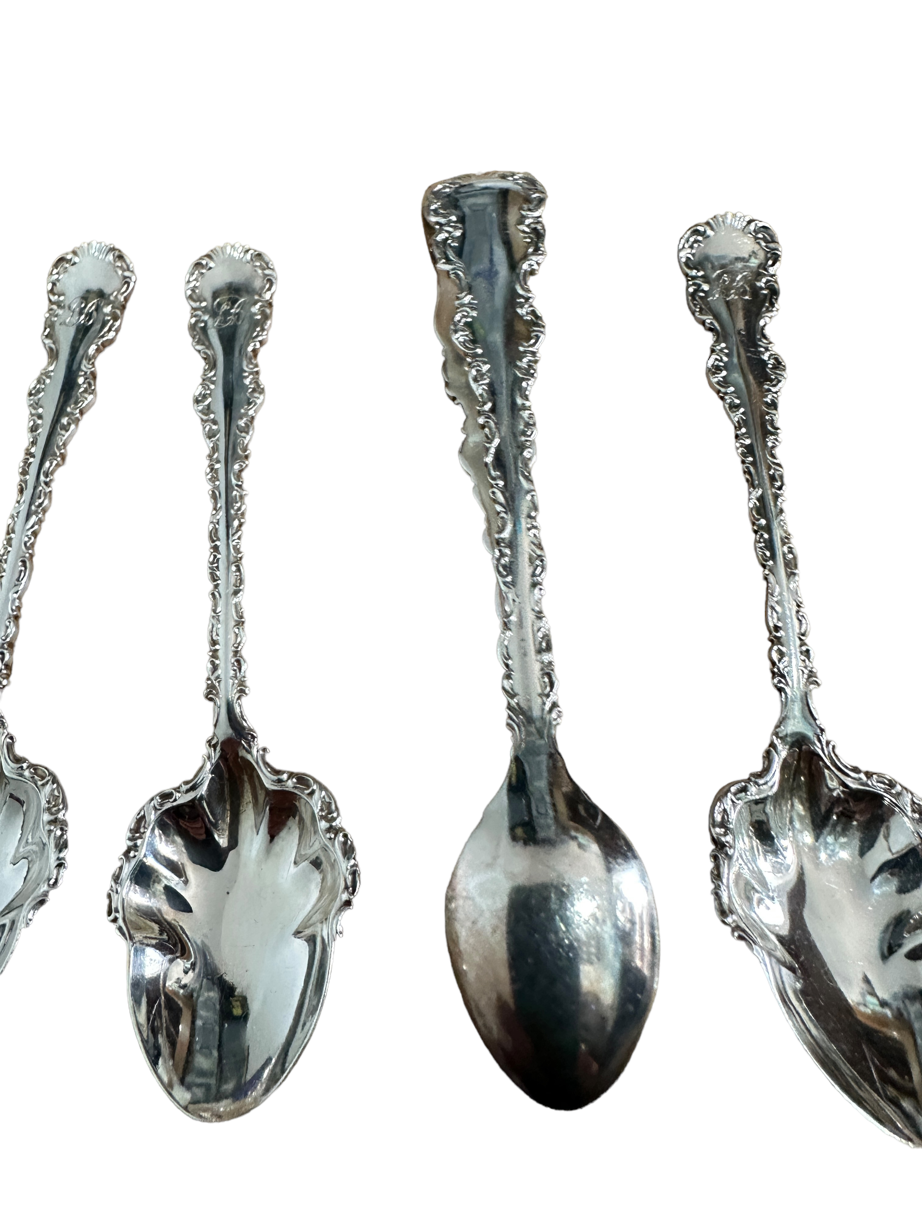 Lot of 12 Decorated Silver Spoons and Silver Tongs - Spoons 11.8 cm long. - Image 4 of 6