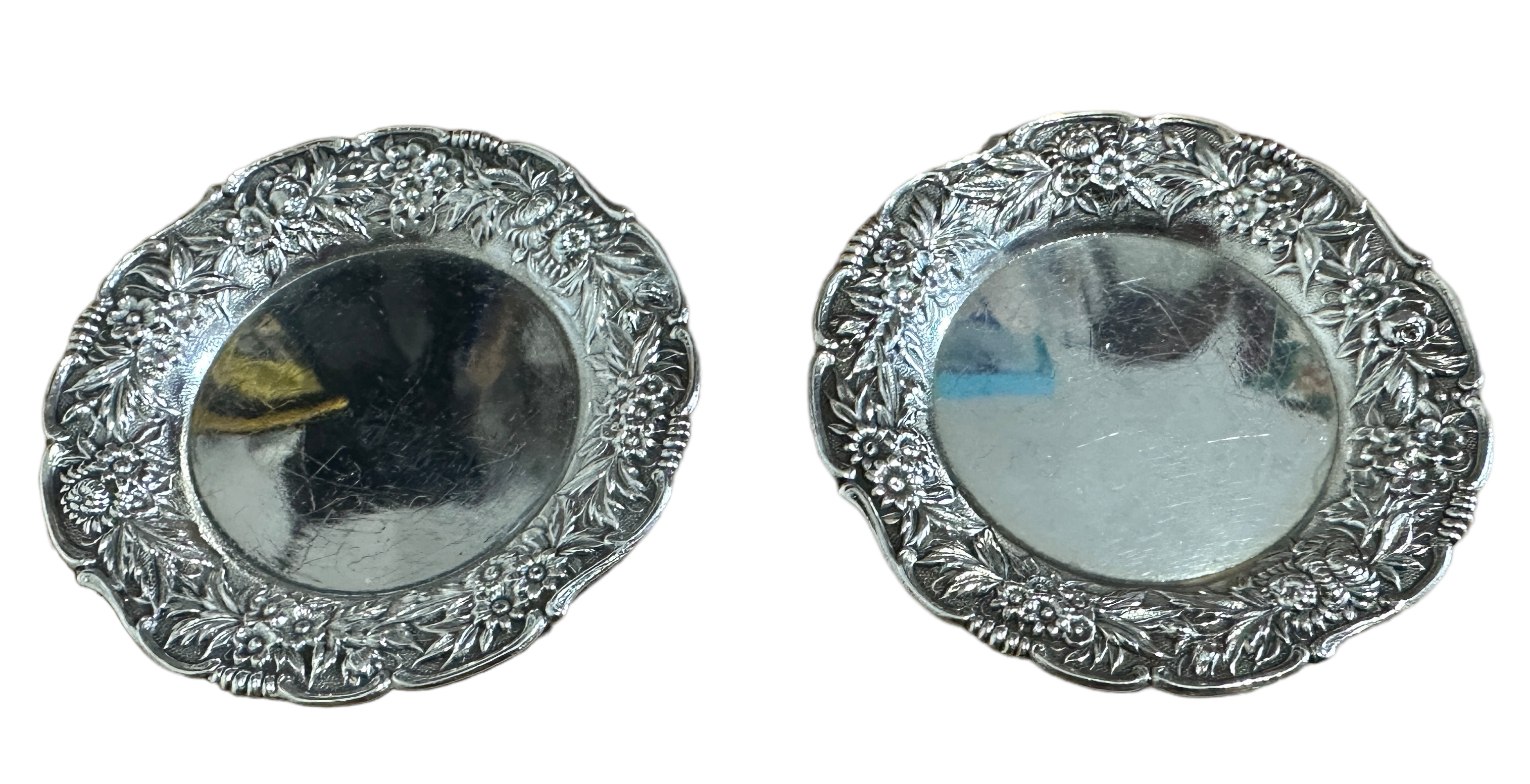 Pair of Vintage S Kirk Sterling Silver Pin Dishes - 8.2 cm diameter.