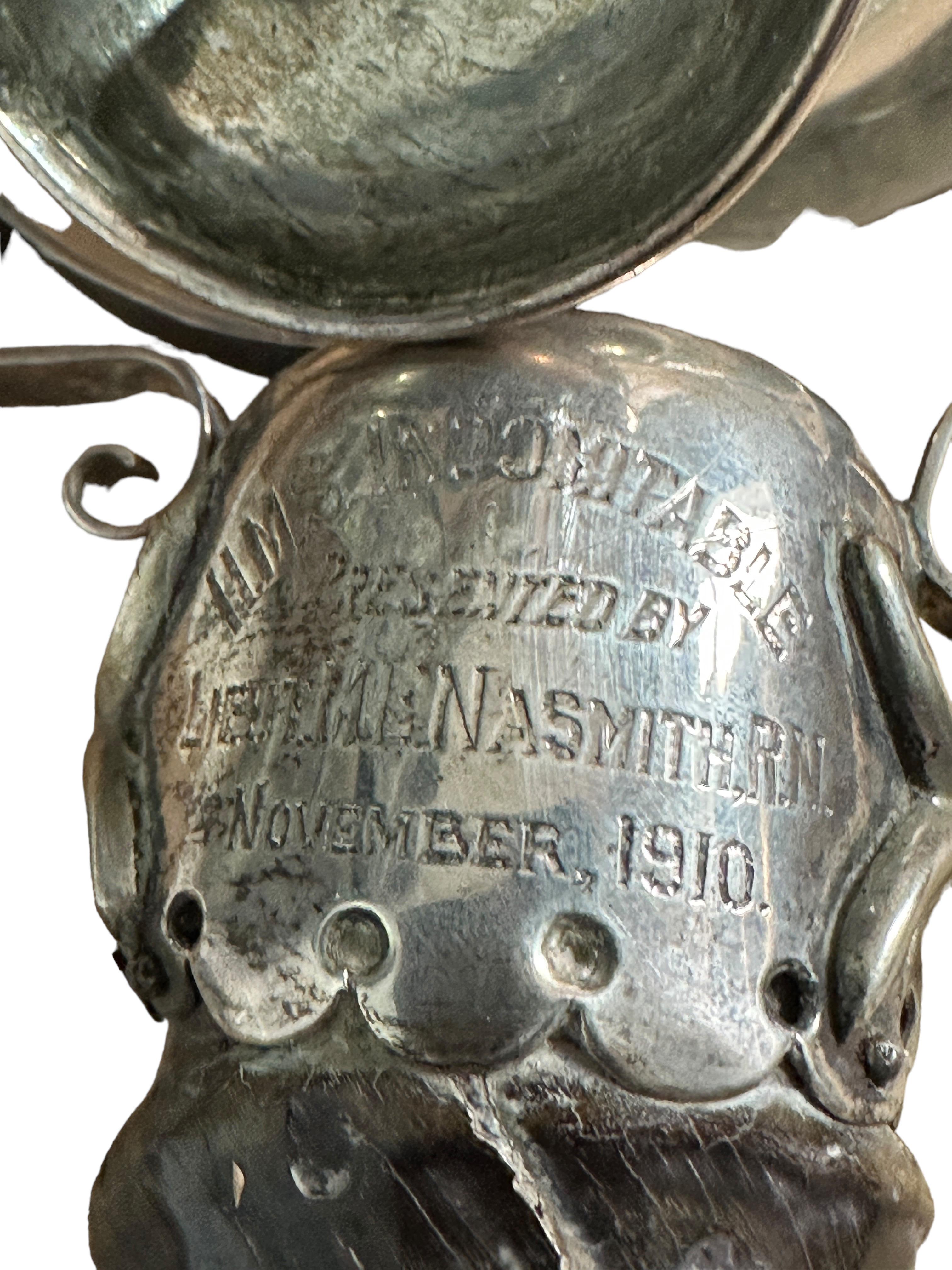 Antique HMS Indomitable 1910 Presentation Silver Inscribed Table Light - 16" long. - Image 3 of 6