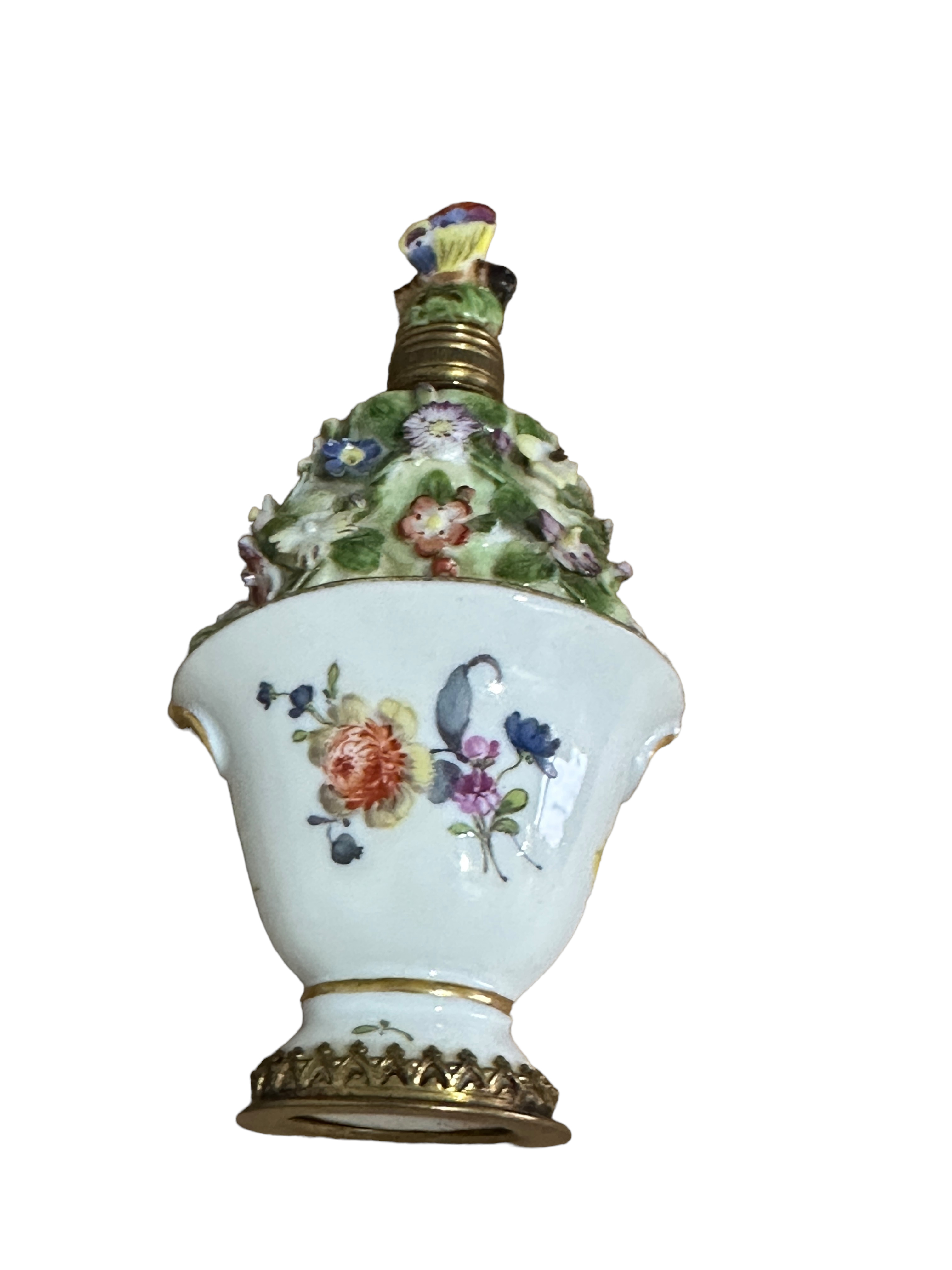 Antique Staffordshire? Scent Bottle with Butterfly Finial - 9.4cm tall. - Image 2 of 6