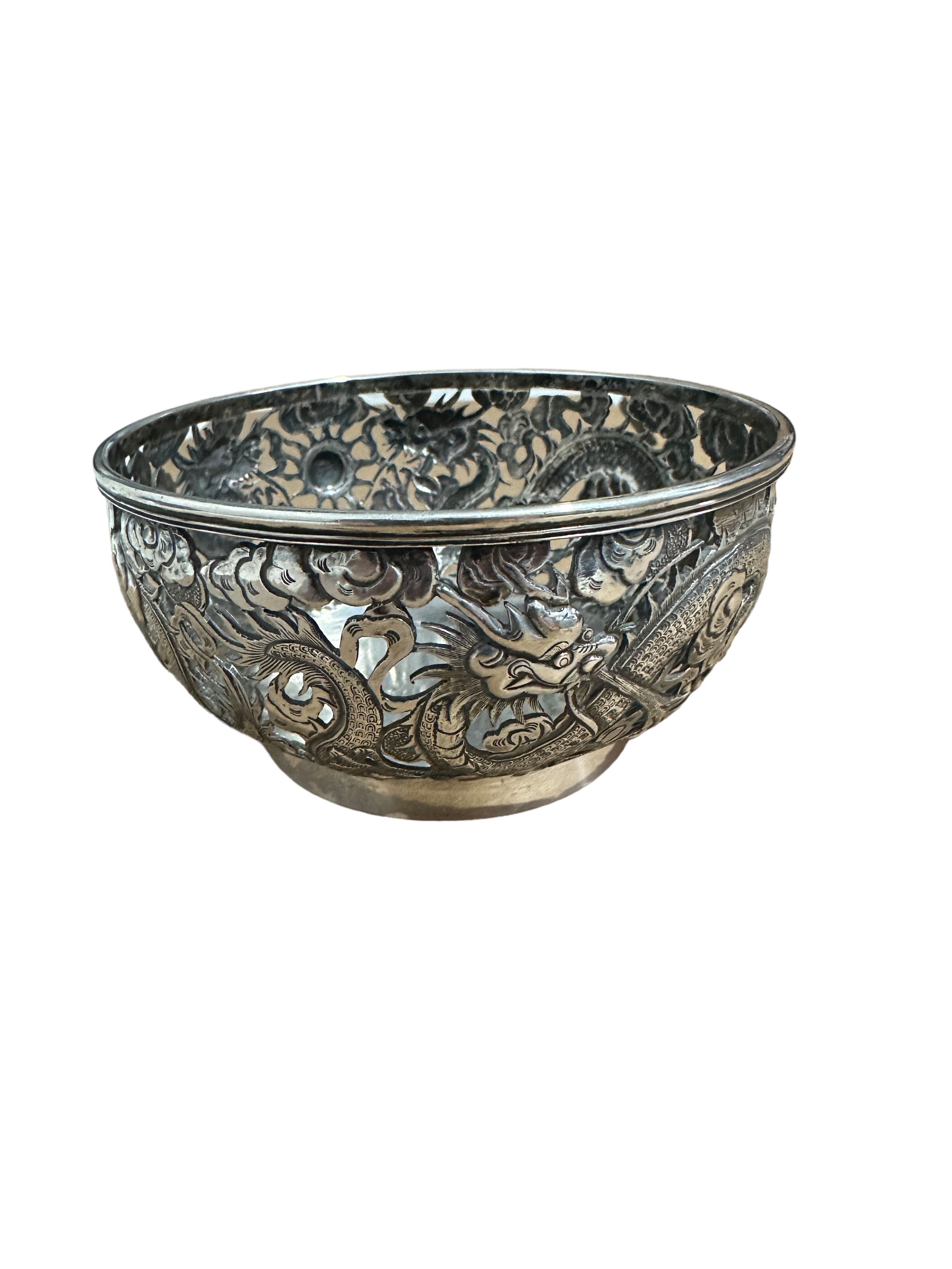 Antique Chinese Export Pierced Silver Bowl - 11.2cm diameter and 5.7cm tall. - Image 8 of 13