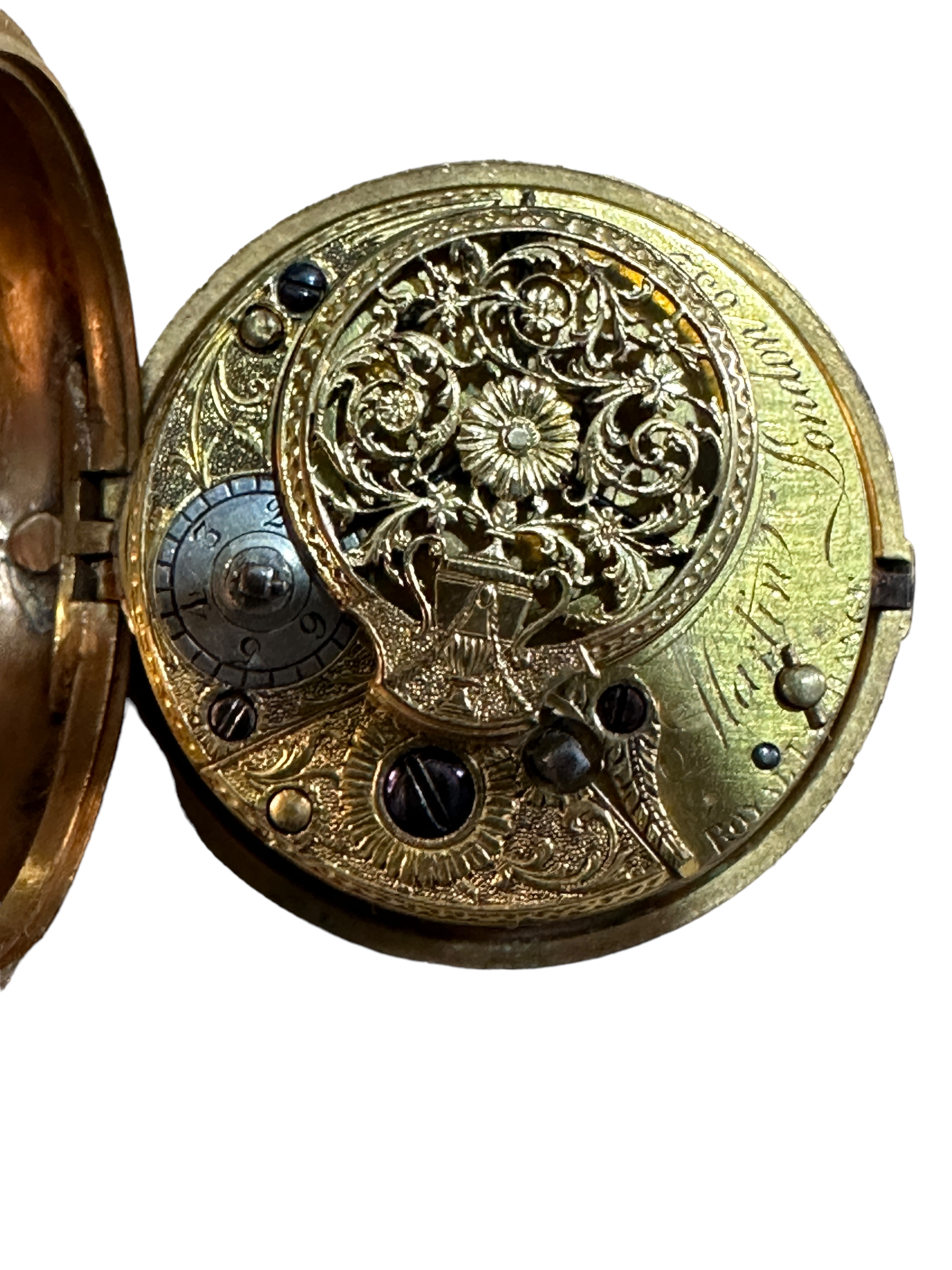 Antique Martin Royal Exchange London Verge Pocket Watch - Gold Case? - working order. - Image 6 of 16