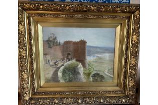 Antique Gilt Framed R B Johnston Italian "Orvieto" Oil Painting - 19 3/4" x 16".