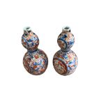 Pair of Antique Japanese Gourd Vases - 15.5cm tall and approx 8cm at widest.