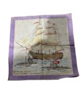 Lord Nelson's Ship and Submarine Silk Handkerchief - 13" x 13".