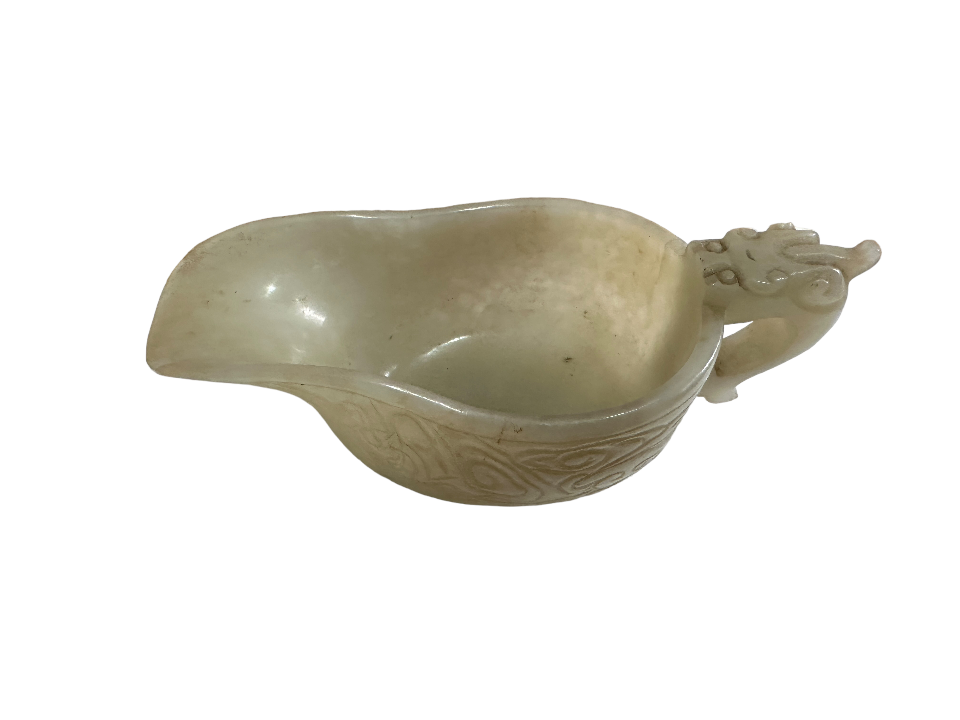 A CHINESE CELADON JADE LIBATION CUP on stand, Ch'ien Lung Period?-ex John Sparks London - Image 2 of 24