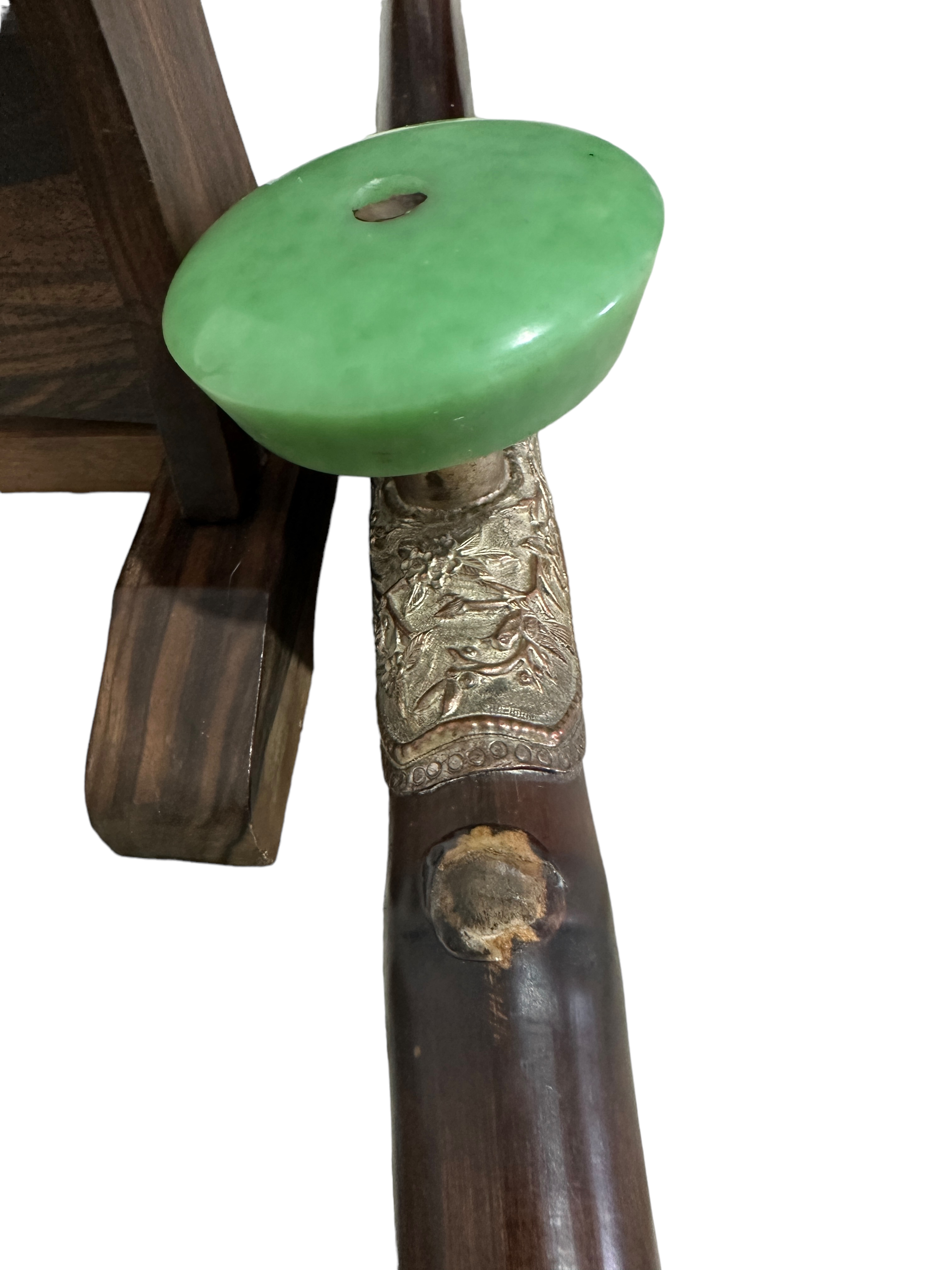 Lot of Opium Pipe with Jade Fittings on Stand-Bone and Wood Opium Pipes+2 Resin examples - Image 5 of 11