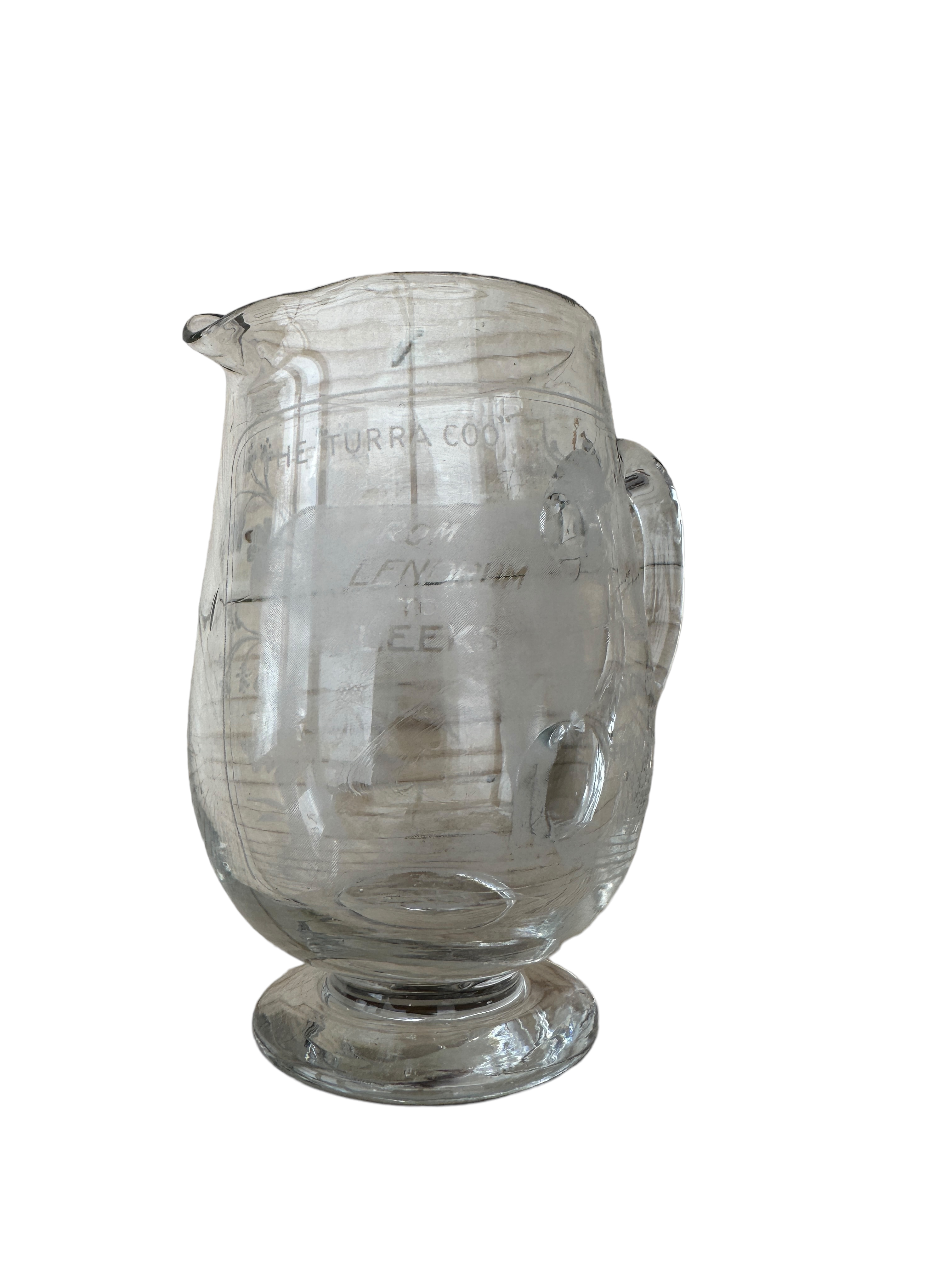 Antique Glass " The Turra Coo from Lendrum to Leeks" Jug - 4" tall. Condition Report: It is our - Image 7 of 8