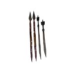 Duo of African Swords 74cm and 63cm and duo of Hide Covered Spears - 86cm long.