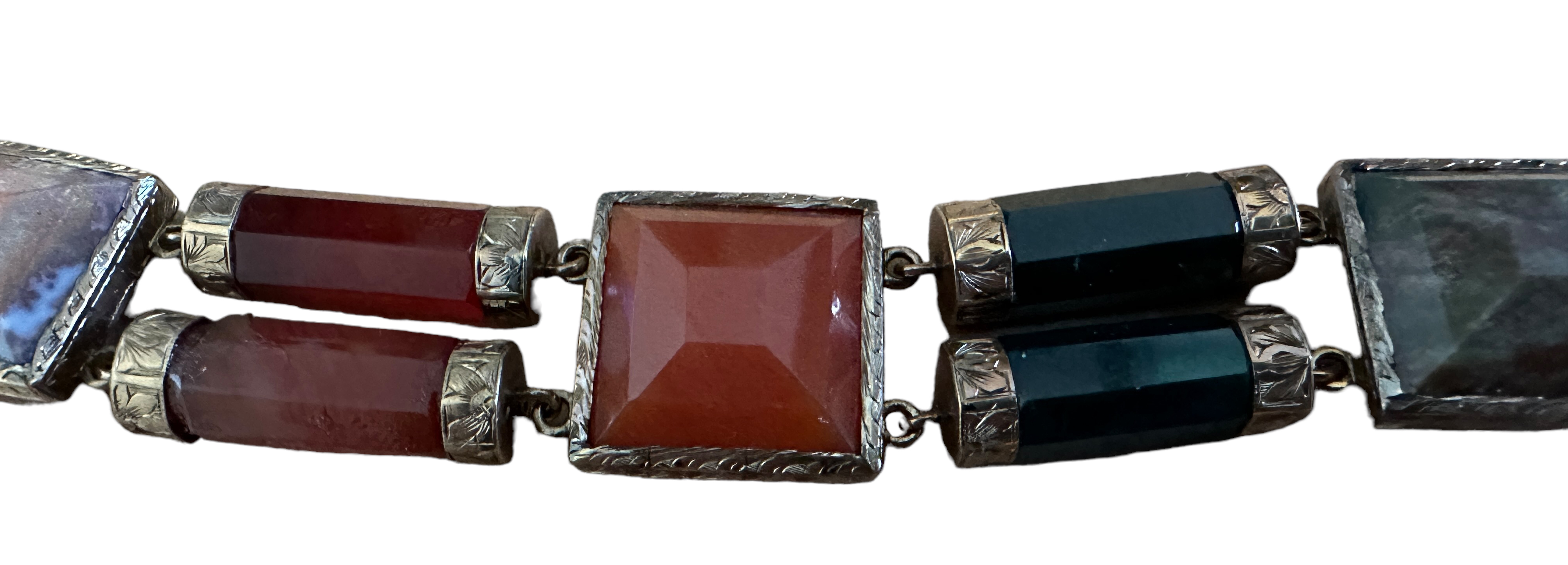 Antique/Vintage Scottish Silver and Hardstone Bracelet approx 18cm long. - Image 3 of 8