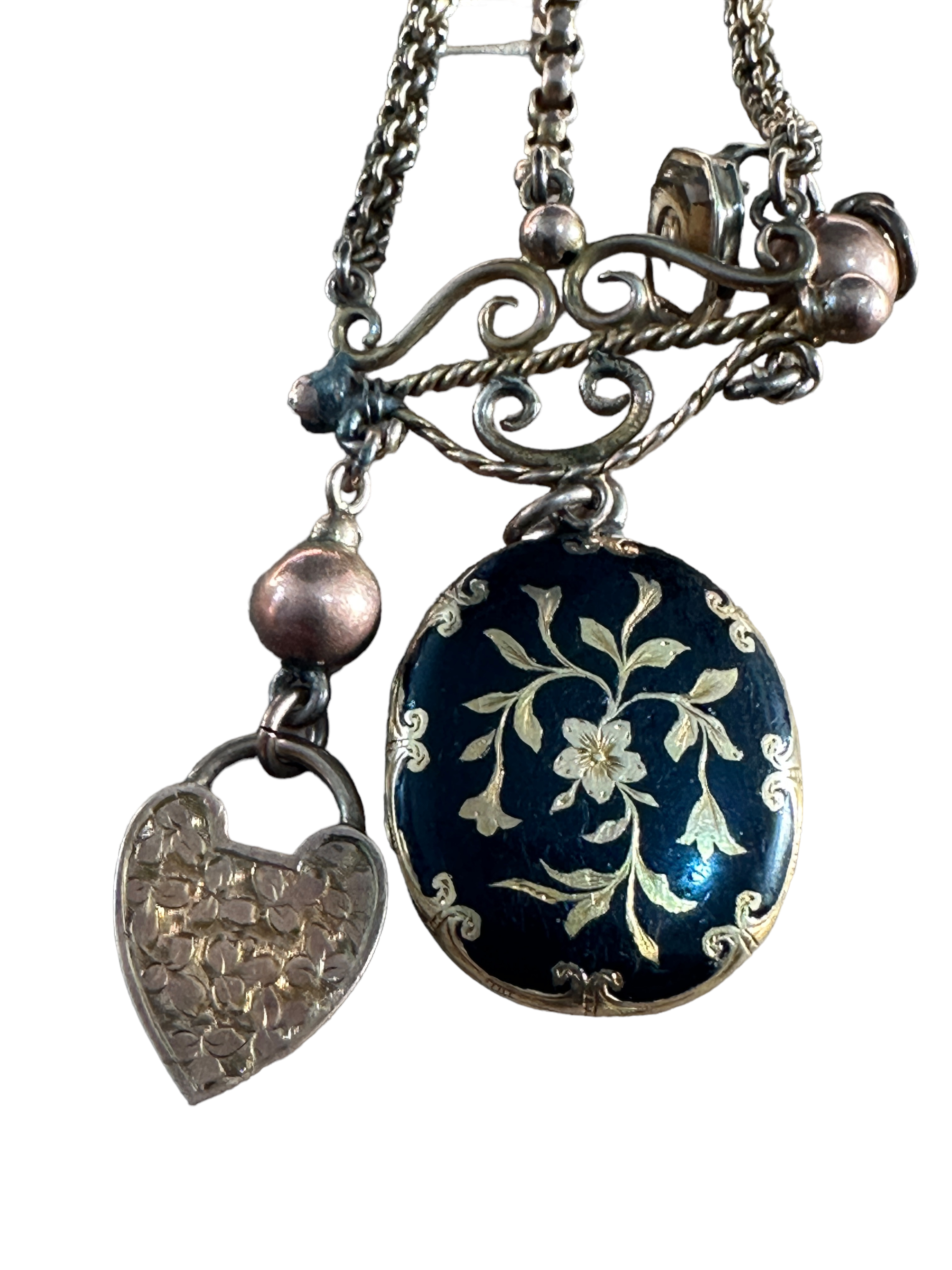 Antique Gold Plated Chatelaine - Maltese Cross Locket and Portrait Locket. - Image 3 of 7