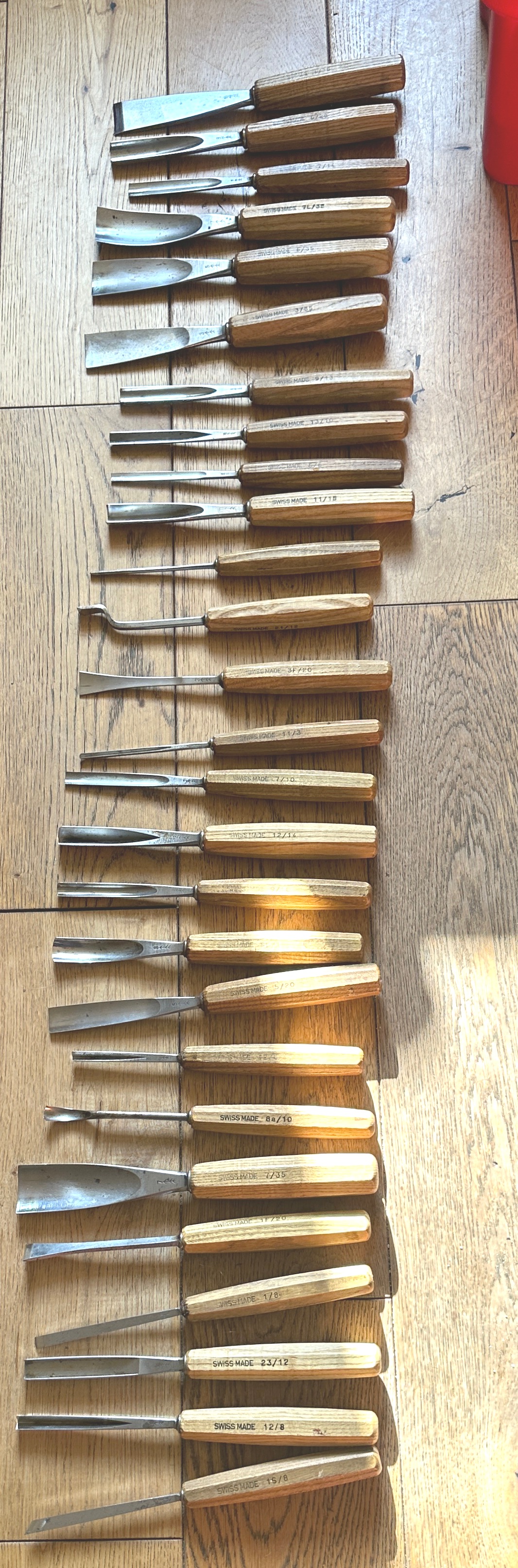 Lot of 27 Swiss Made Woodworking Chisels. - Image 2 of 12