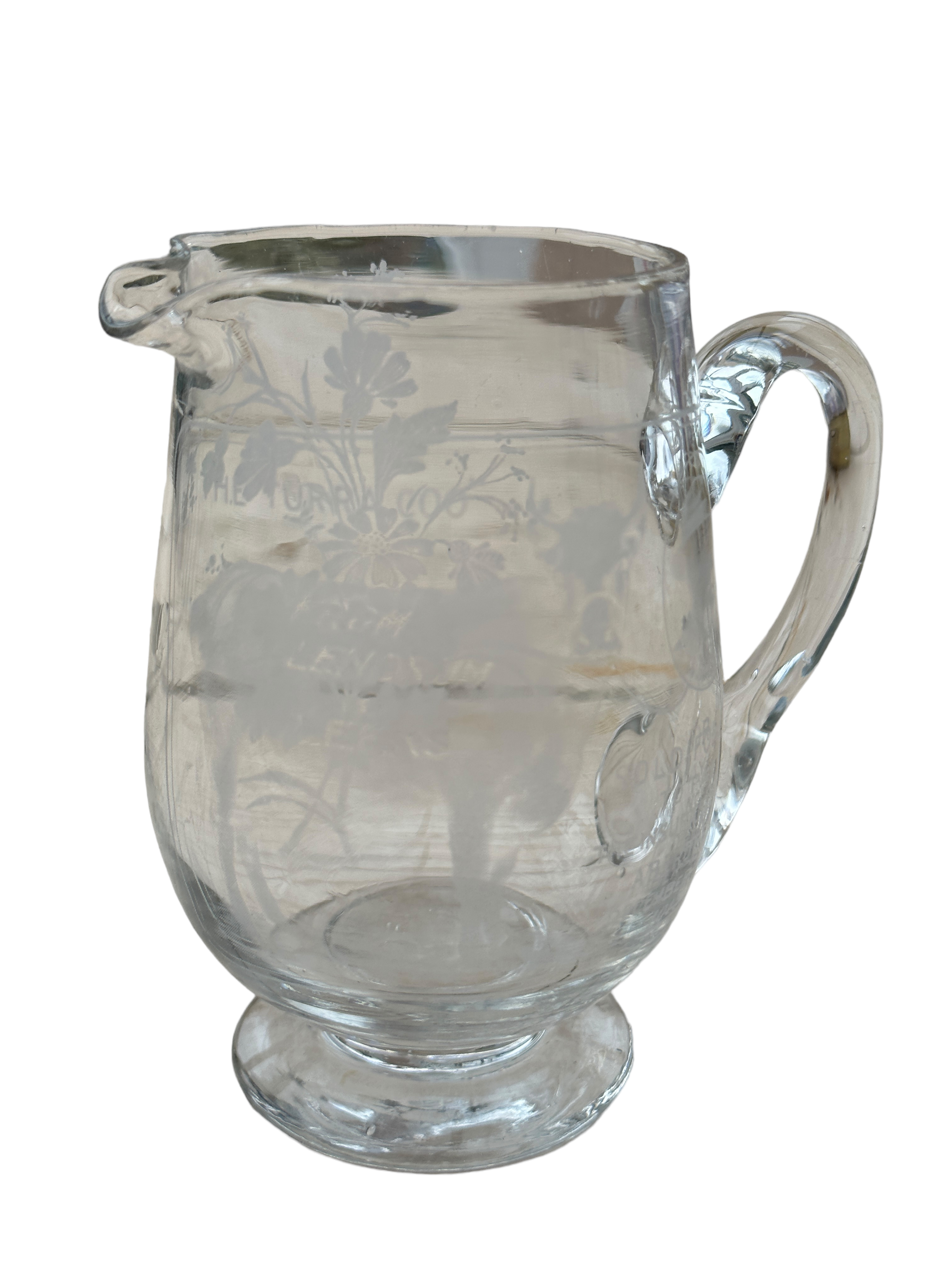 Antique Glass " The Turra Coo from Lendrum to Leeks" Jug - 4" tall. Condition Report: It is our