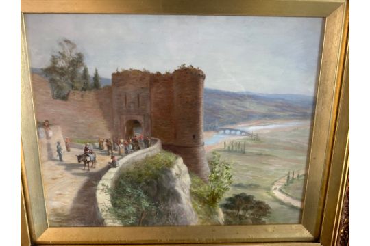 Antique Gilt Framed R B Johnston Italian "Orvieto" Oil Painting - 19 3/4" x 16". - Image 2 of 7