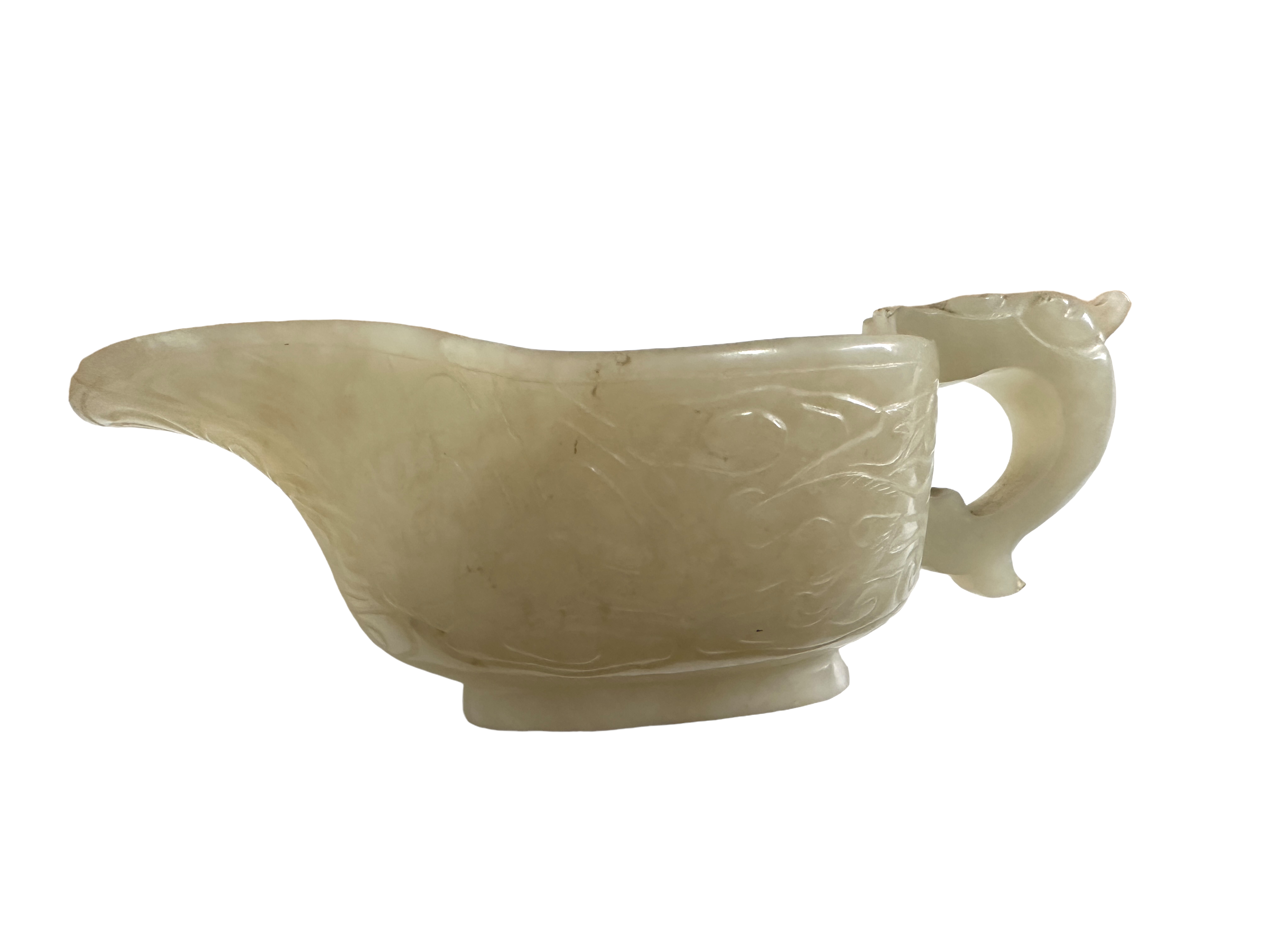 A CHINESE CELADON JADE LIBATION CUP on stand, Ch'ien Lung Period?-ex John Sparks London - Image 4 of 24