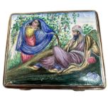 Antique Persian Silver and Enamel spring loaded Cigarette Case - approx 8cm x 6.8cm.