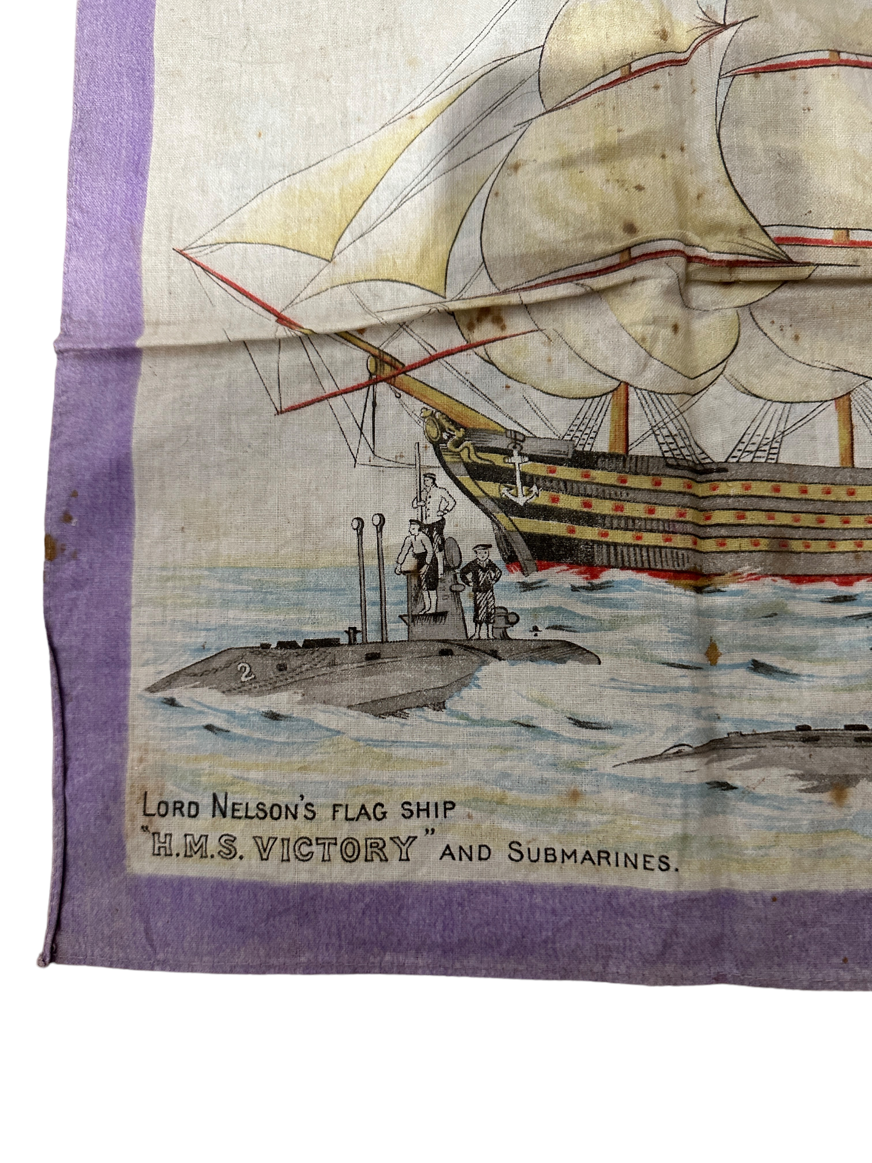 Lord Nelson's Ship and Submarine Silk Handkerchief - 13" x 13". - Image 2 of 2