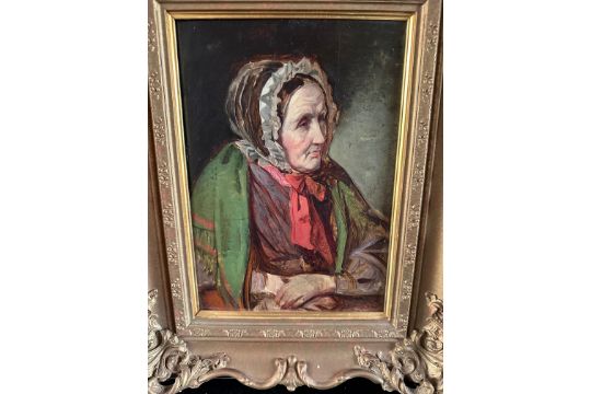 Antique Oil Painting on Board of Old Lady - actual oil 11 3/4" x 8 3/8". - Image 2 of 4