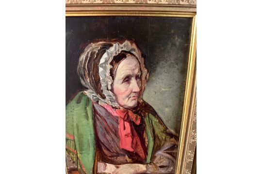 Antique Oil Painting on Board of Old Lady - actual oil 11 3/4" x 8 3/8". - Image 3 of 4