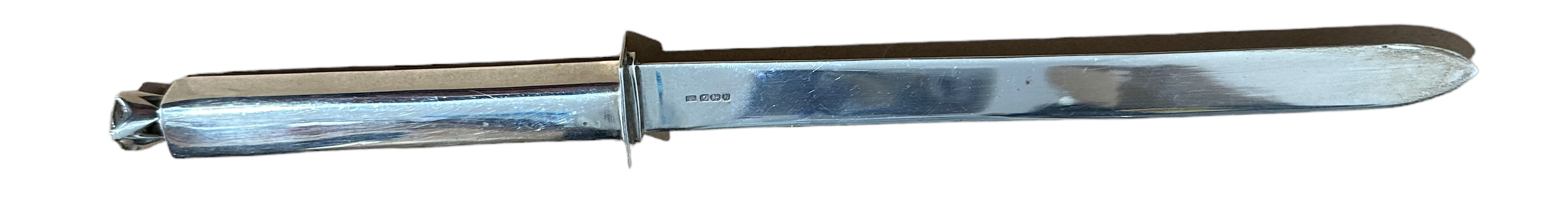 Vintage Scottish Themed Silver Paper Knife with Citrine Stone End - 10 1/2" (26.5cm) long