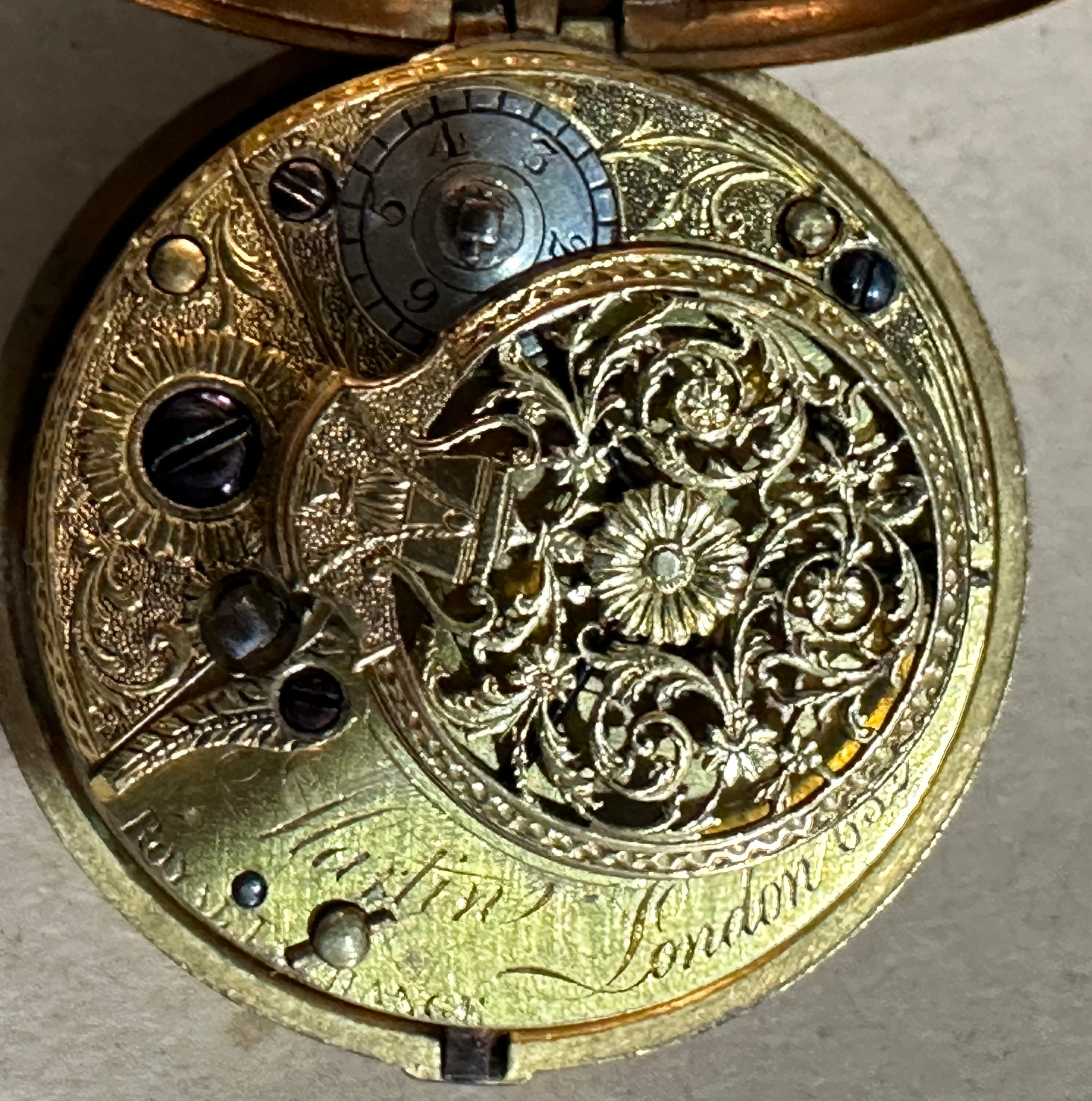 Antique Martin Royal Exchange London Verge Pocket Watch - Gold Case? - working order. - Image 14 of 16