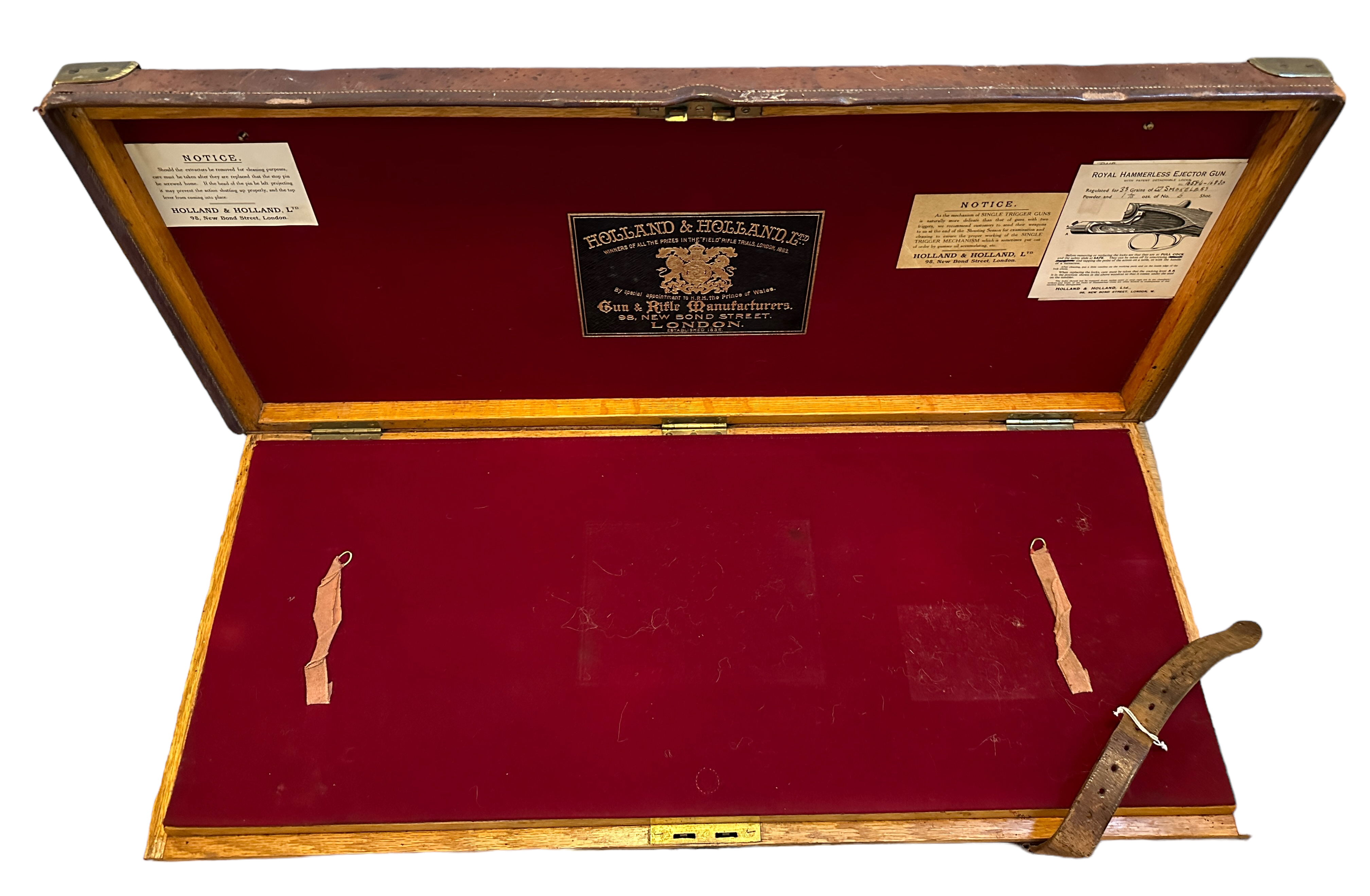 Antique Holland&Holland Leather and Wood Gun Case - 33 1/2" x 14 1/2" x 3 5/8" with fittings. - Image 2 of 9