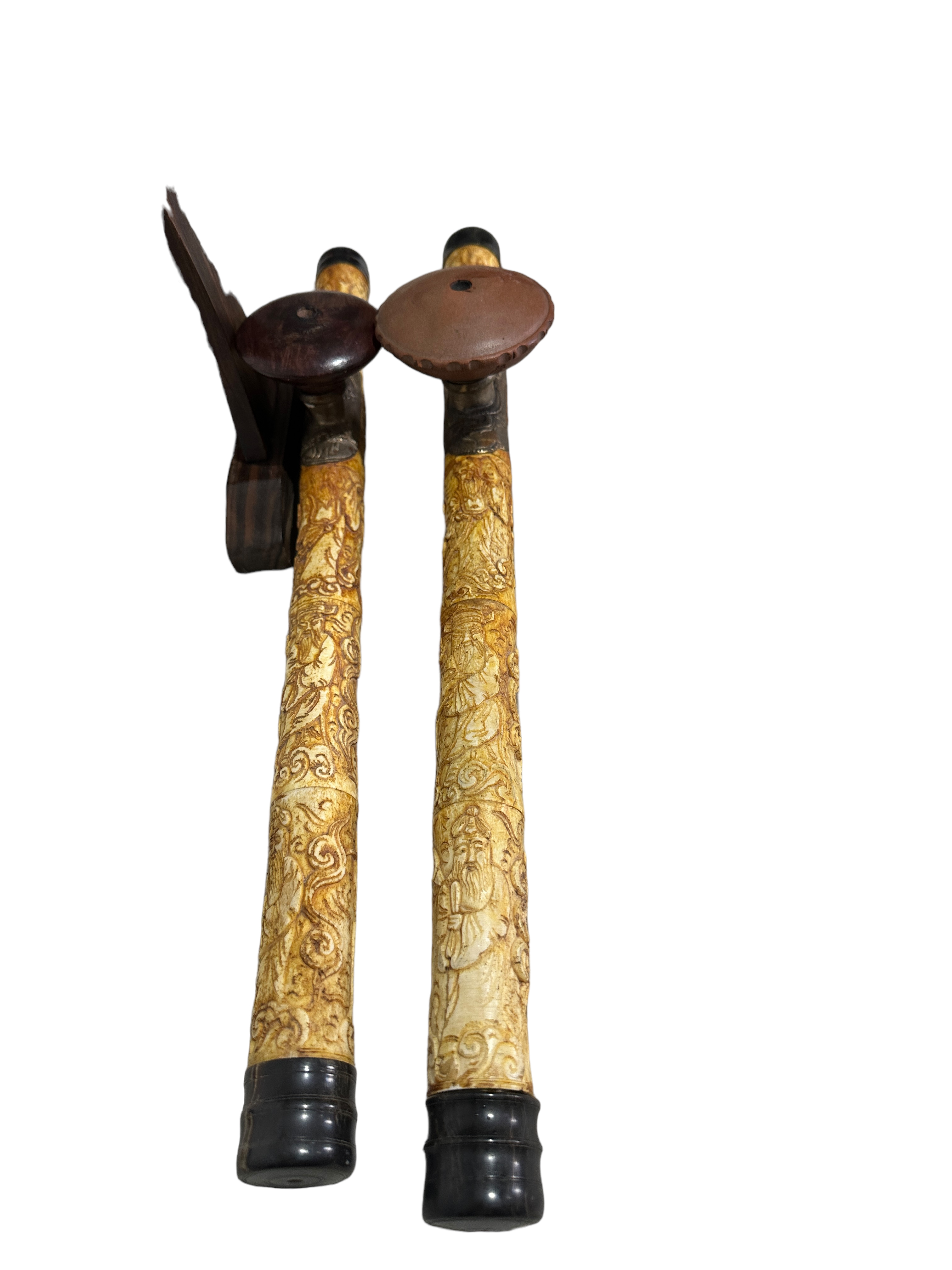 Lot of Opium Pipe with Jade Fittings on Stand-Bone and Wood Opium Pipes+2 Resin examples - Image 9 of 11
