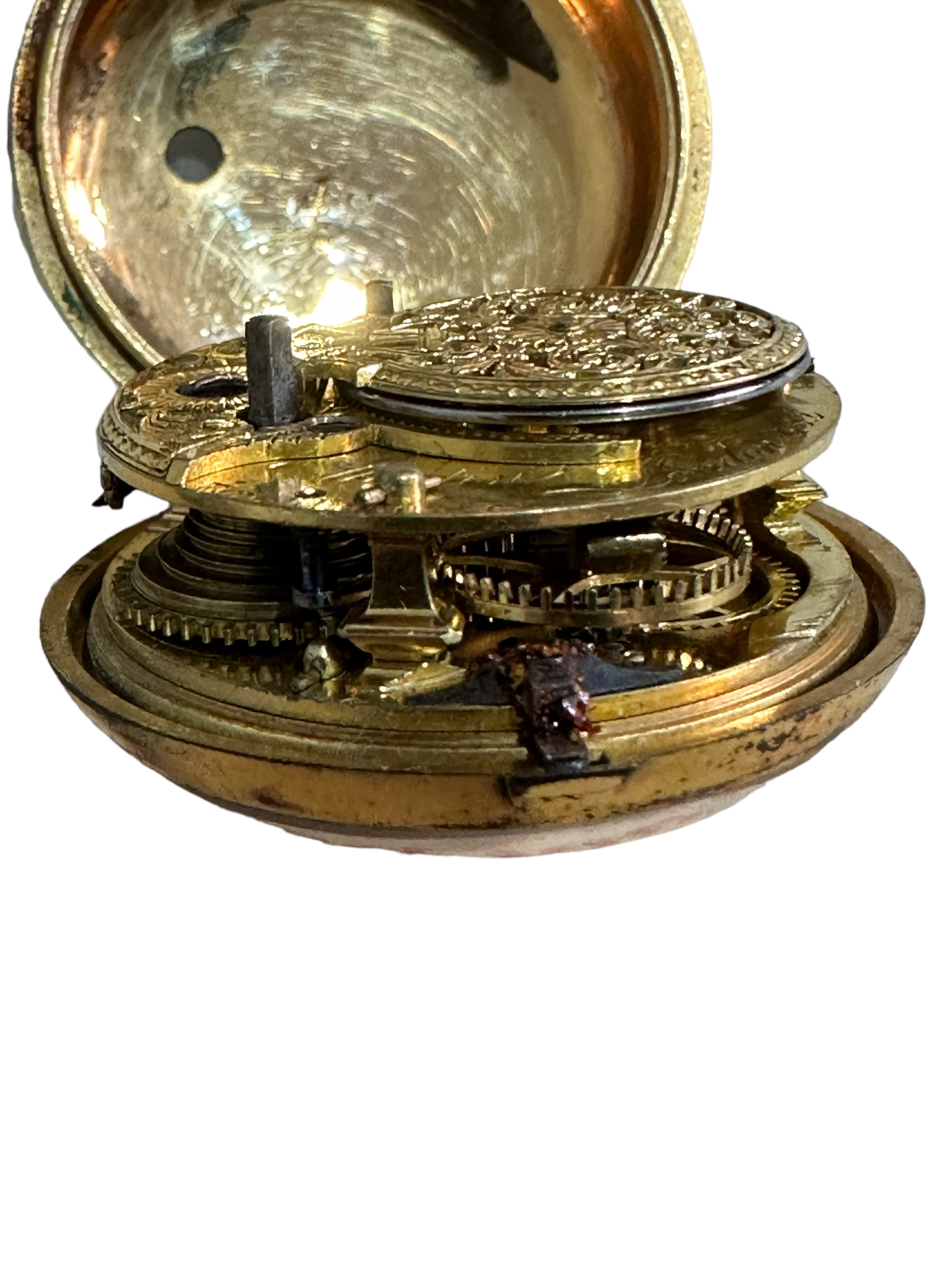 Antique Martin Royal Exchange London Verge Pocket Watch - Gold Case? - working order. - Image 12 of 16