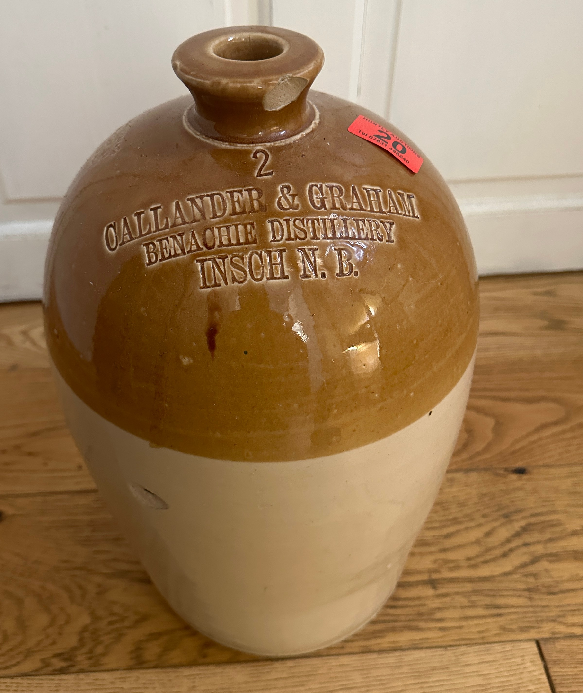 Antique Benachie Distillery Insch (Callander&Graham) Stoneware Whisky Flagon 15" tall. - Image 2 of 10