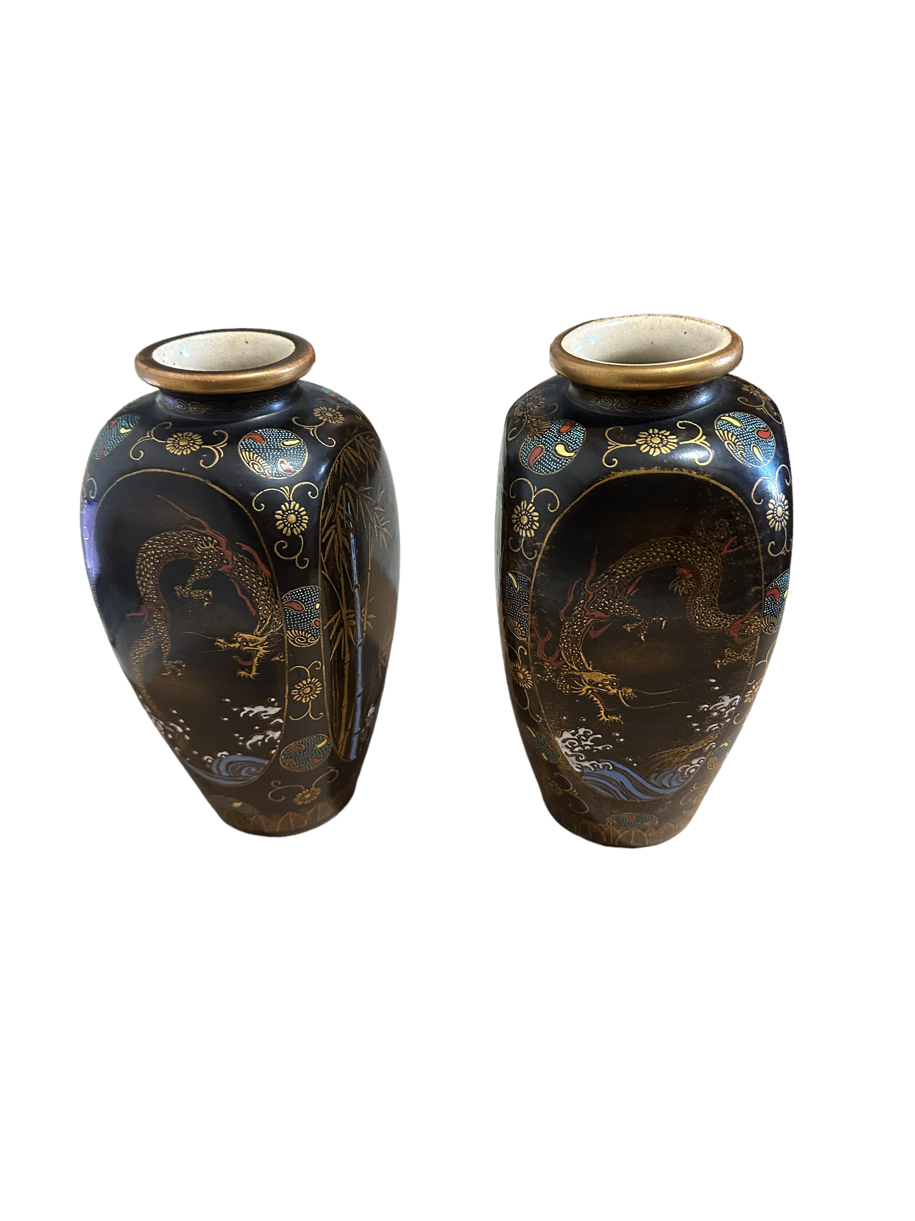 Pair of Antique Satsuma Vases - 22cm tall.