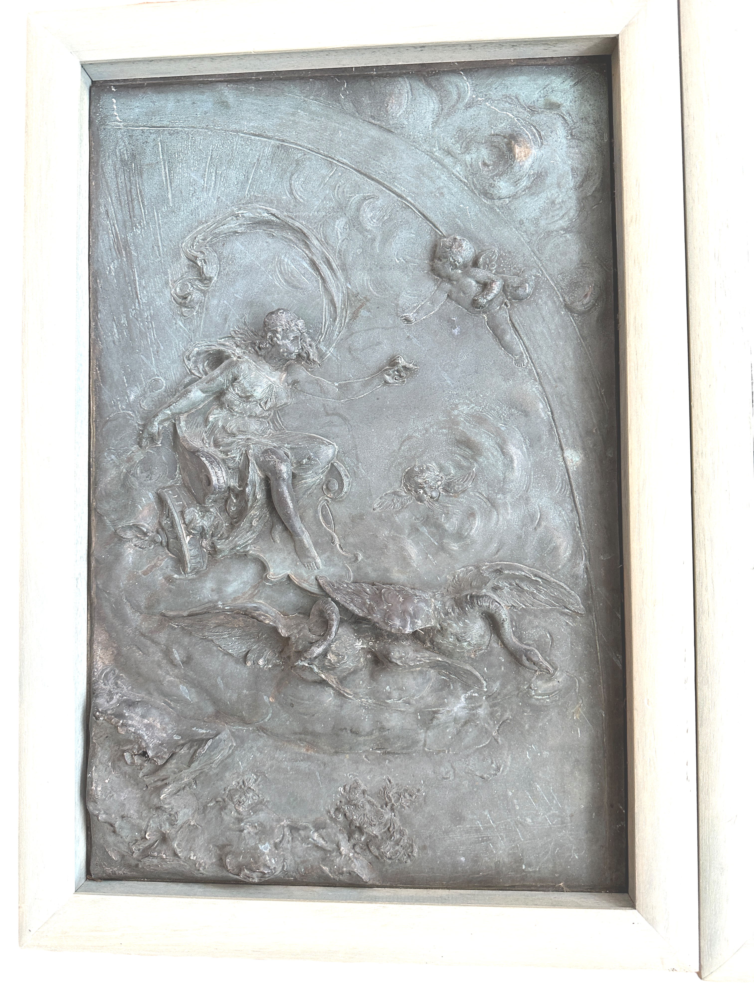 Duo of Antique Victorian Copper Repousse Angel Panels set in Modern Frames - 50cm x 32.5cm. - Image 3 of 8