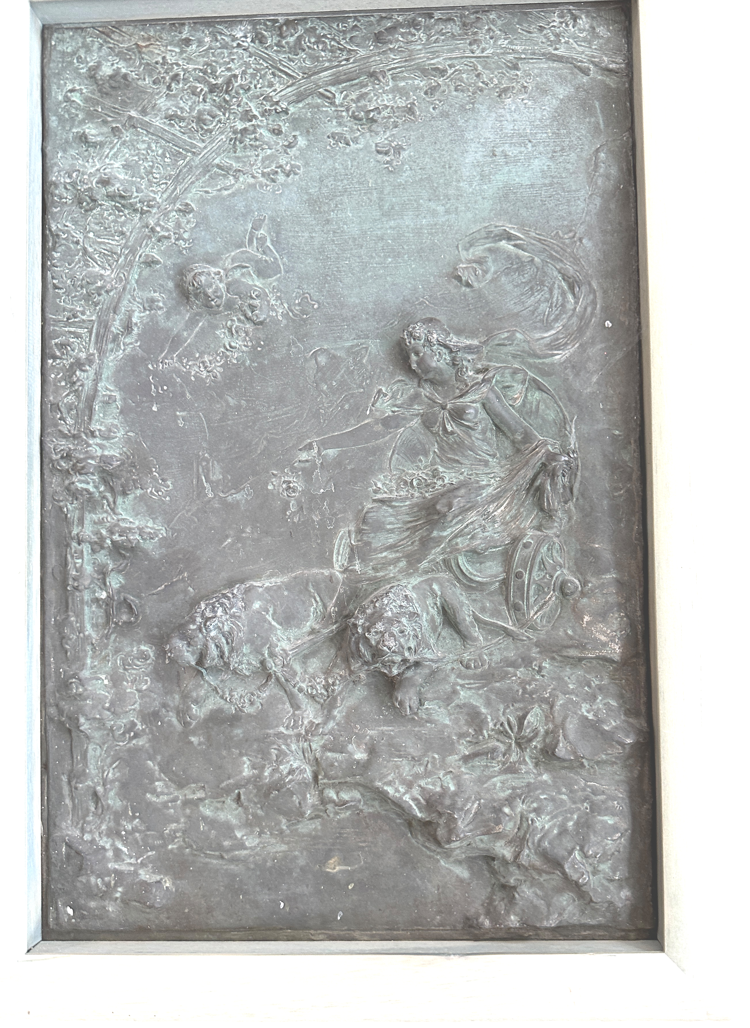Duo of Antique Victorian Copper Repousse Angel Panels set in Modern Frames - 50cm x 32.5cm. - Image 2 of 8