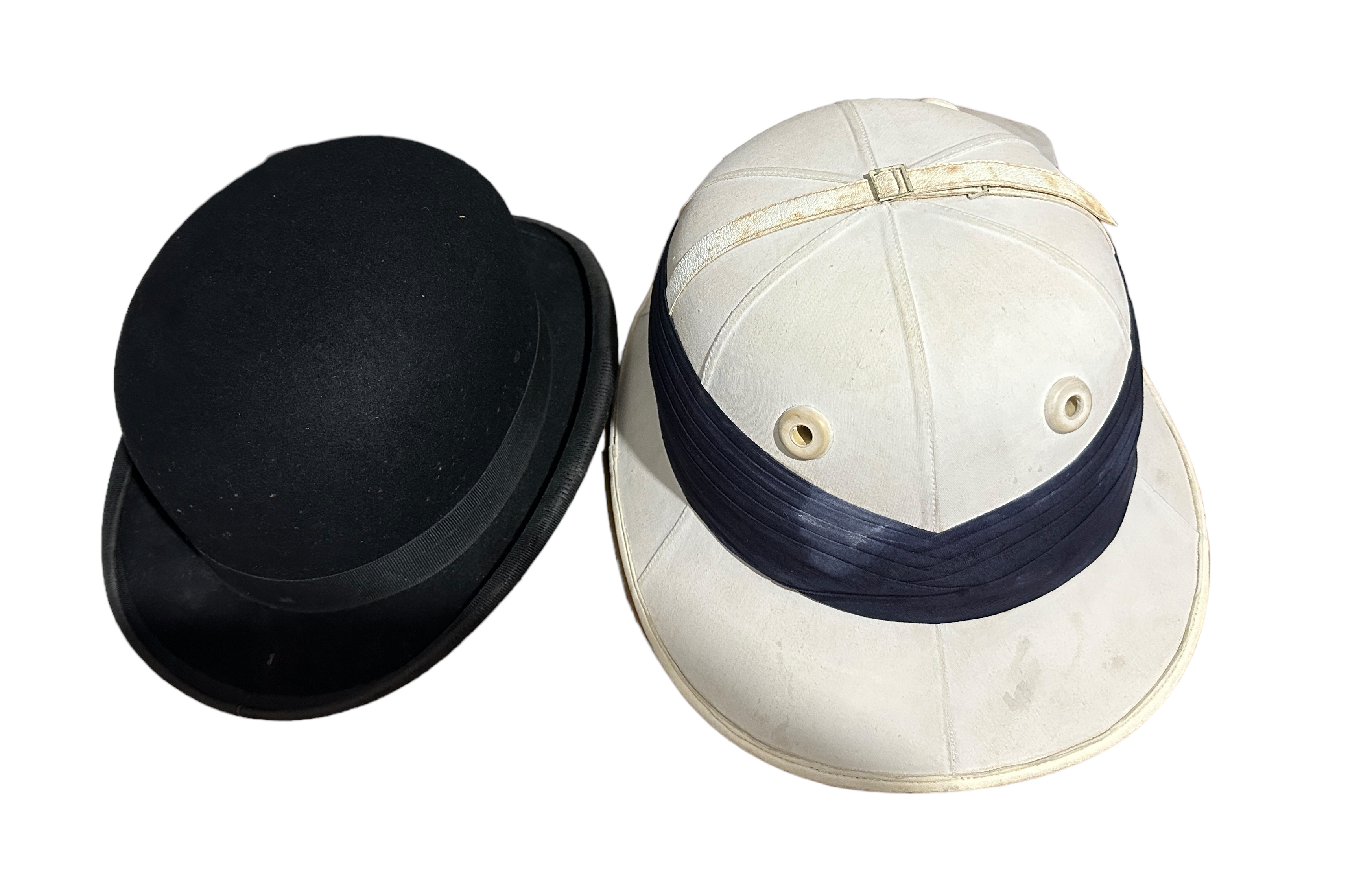 Antique Gieves Bond St London Pith Helmet and Bowler Hat.