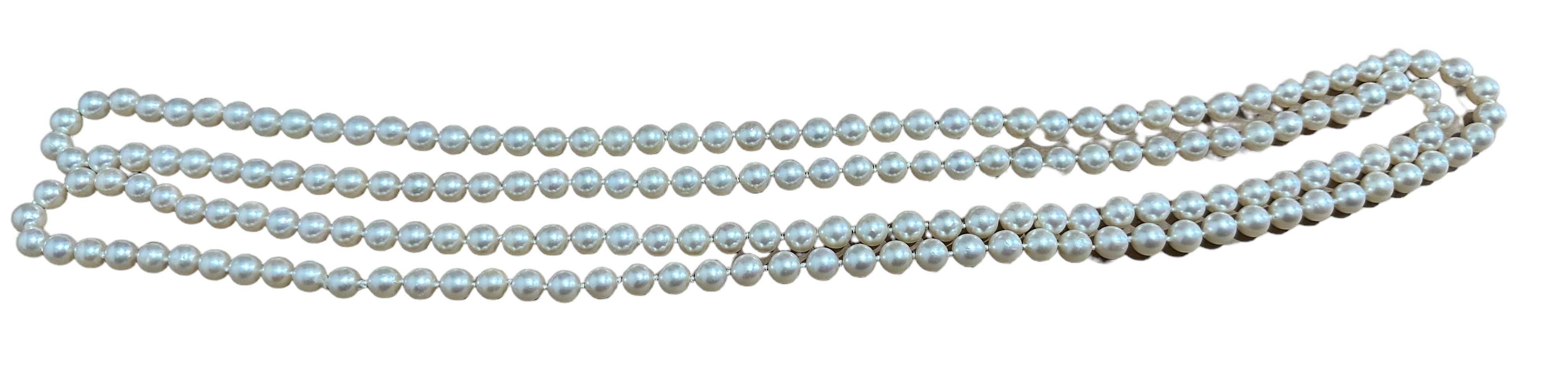 Large String of Vintage Pearls - 150cm in length - pearls average 7mm diameter.