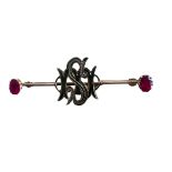 Antique 9ct Gold and Ruby Monogrammed Brooch - 6.1cm long.