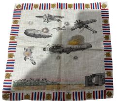 Royal Flying Corps Silk Handkerchief 13" x 12 1/2" shooting down a Zeppelin.
